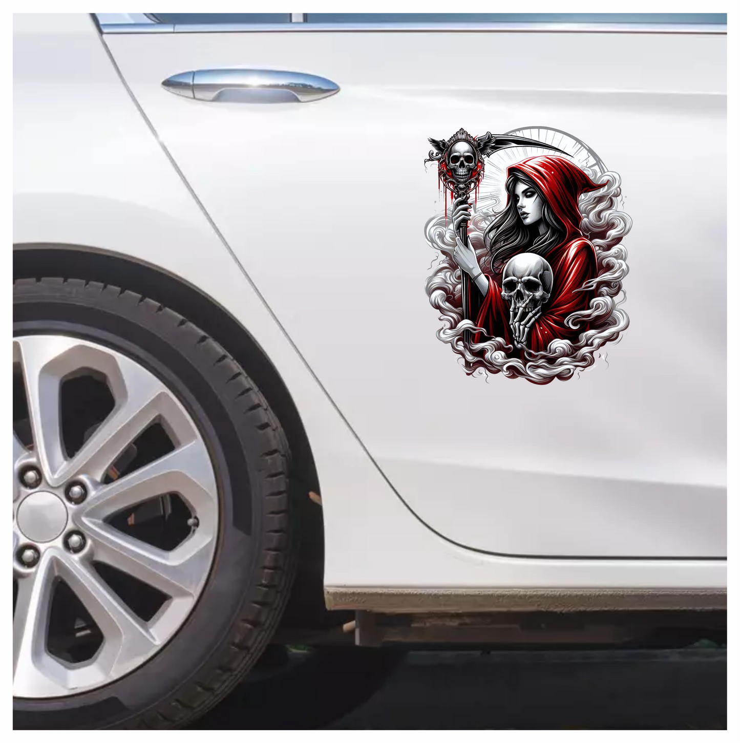 Woman Skull Red Hood Smoke Vinyl Sticker Decal