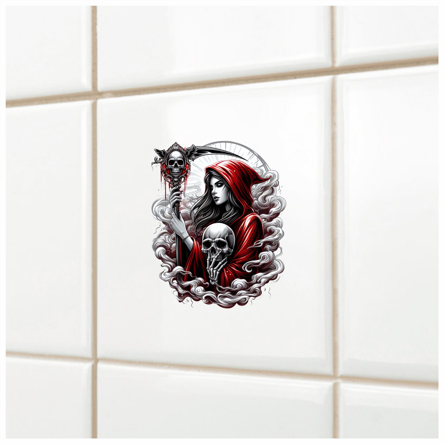 Woman Skull Red Hood Smoke Vinyl Sticker Decal