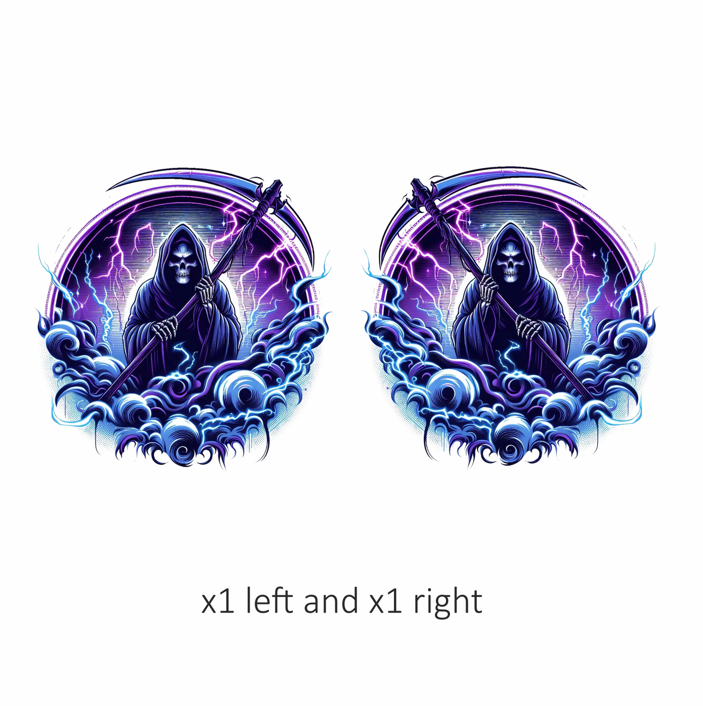 Skeleton, Scythe, Purple, Lightning, Clouds, Vinyl Sticker Decal