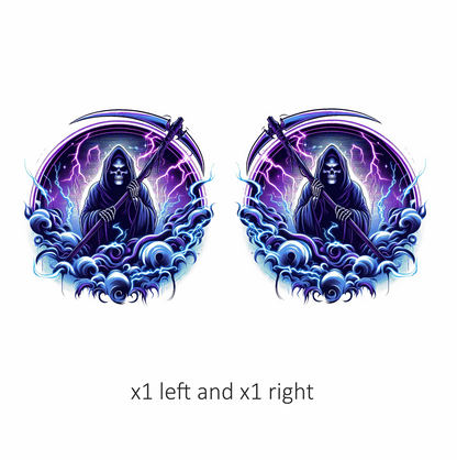 Skeleton, Scythe, Purple, Lightning, Clouds, Vinyl Sticker Decal
