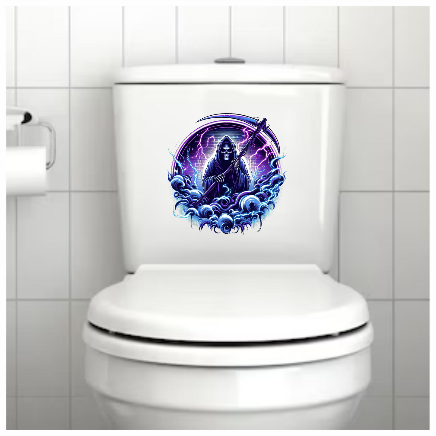 Skeleton, Scythe, Purple, Lightning, Clouds, Vinyl Sticker Decal