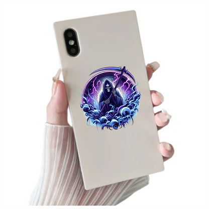 Skeleton, Scythe, Purple, Lightning, Clouds, Vinyl Sticker Decal