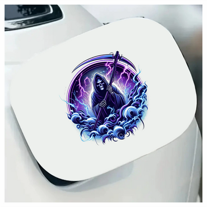 Skeleton, Scythe, Purple, Lightning, Clouds, Vinyl Sticker Decal