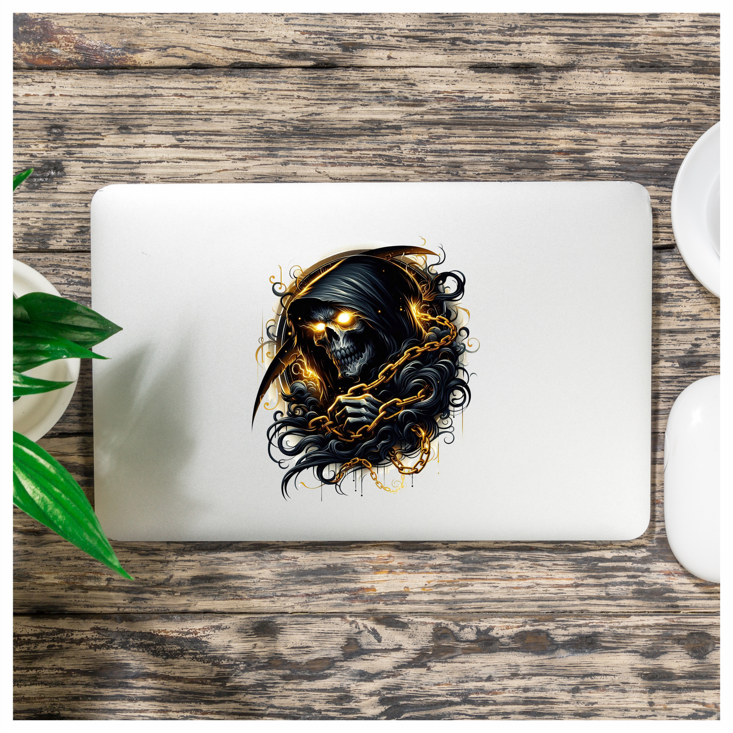 Skull Chains Dark Yellow Vinyl Sticker Decal