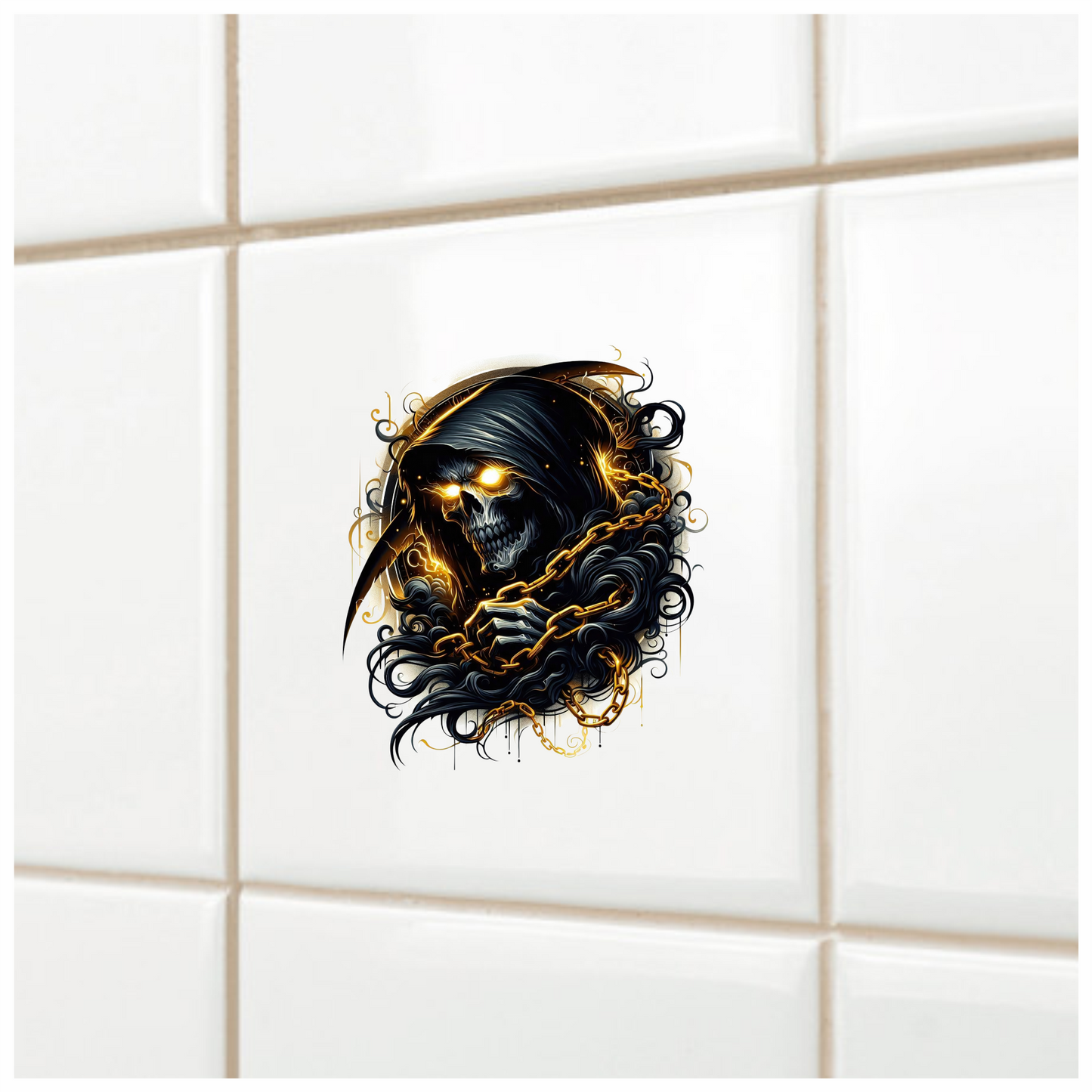 Skull Chains Dark Yellow Vinyl Sticker Decal