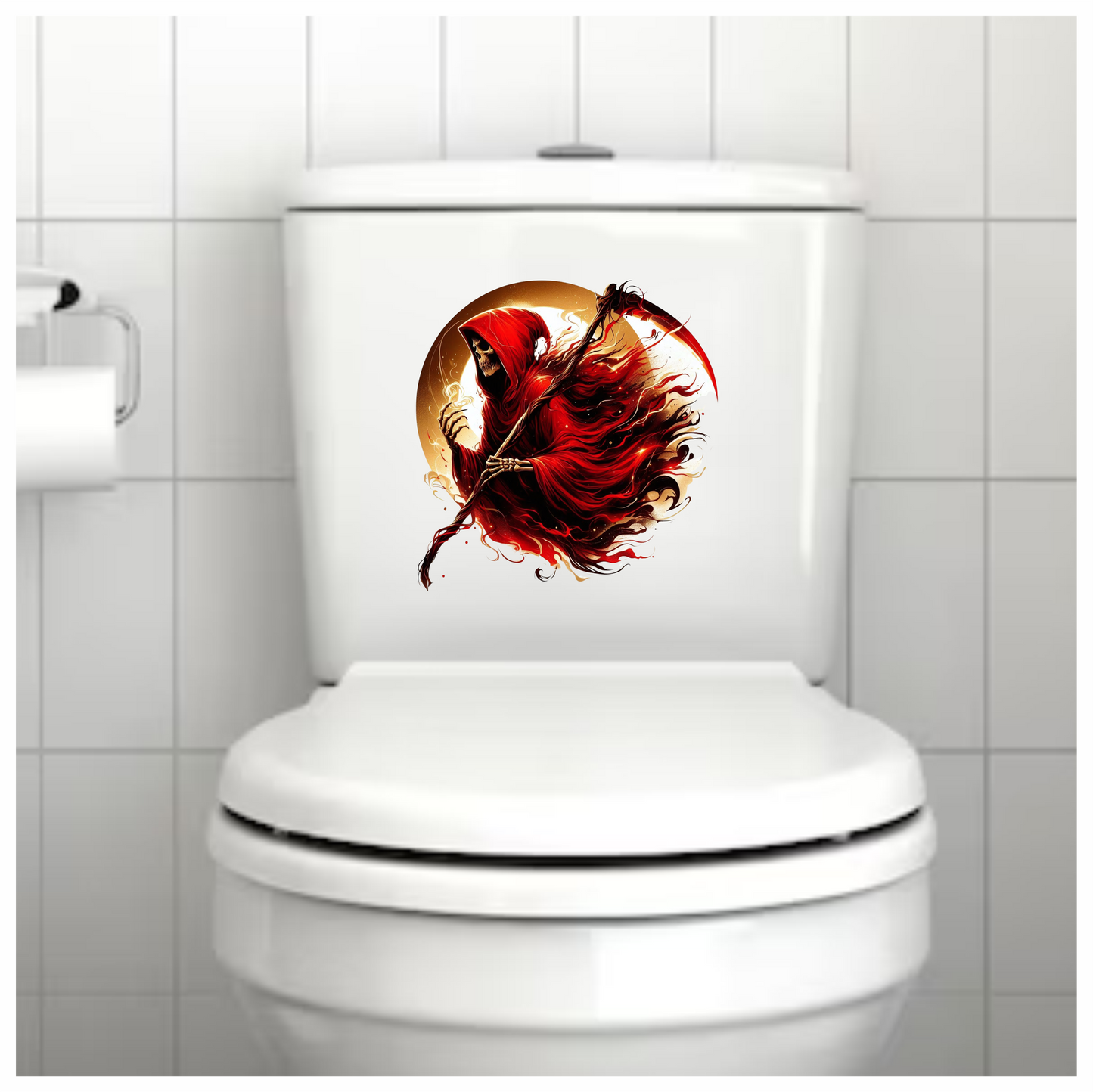 Red Grim Reaper Skull Fire Vinyl Sticker Decal