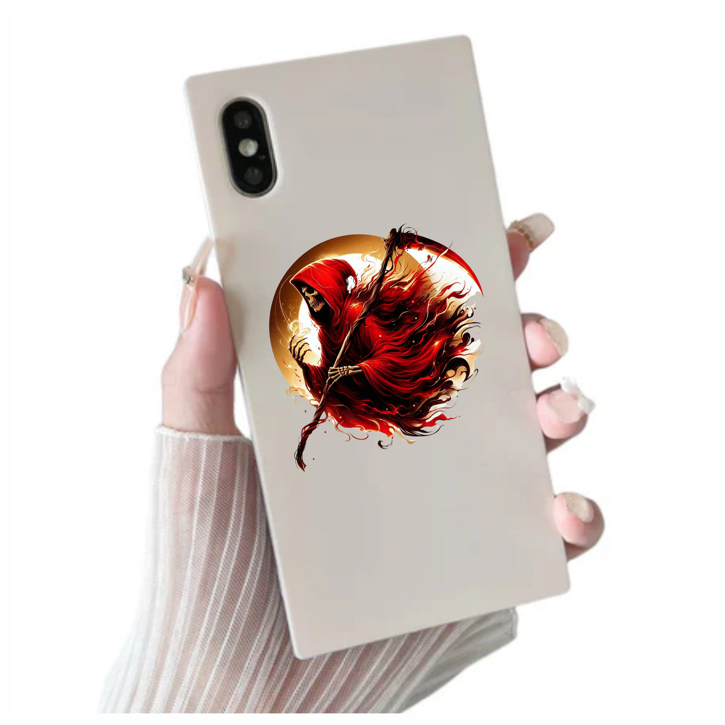 Red Grim Reaper Skull Fire Vinyl Sticker Decal