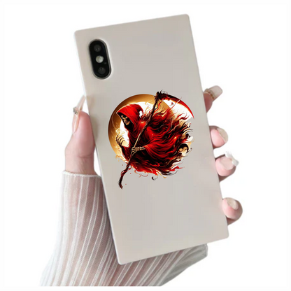 Red Grim Reaper Skull Fire Vinyl Sticker Decal