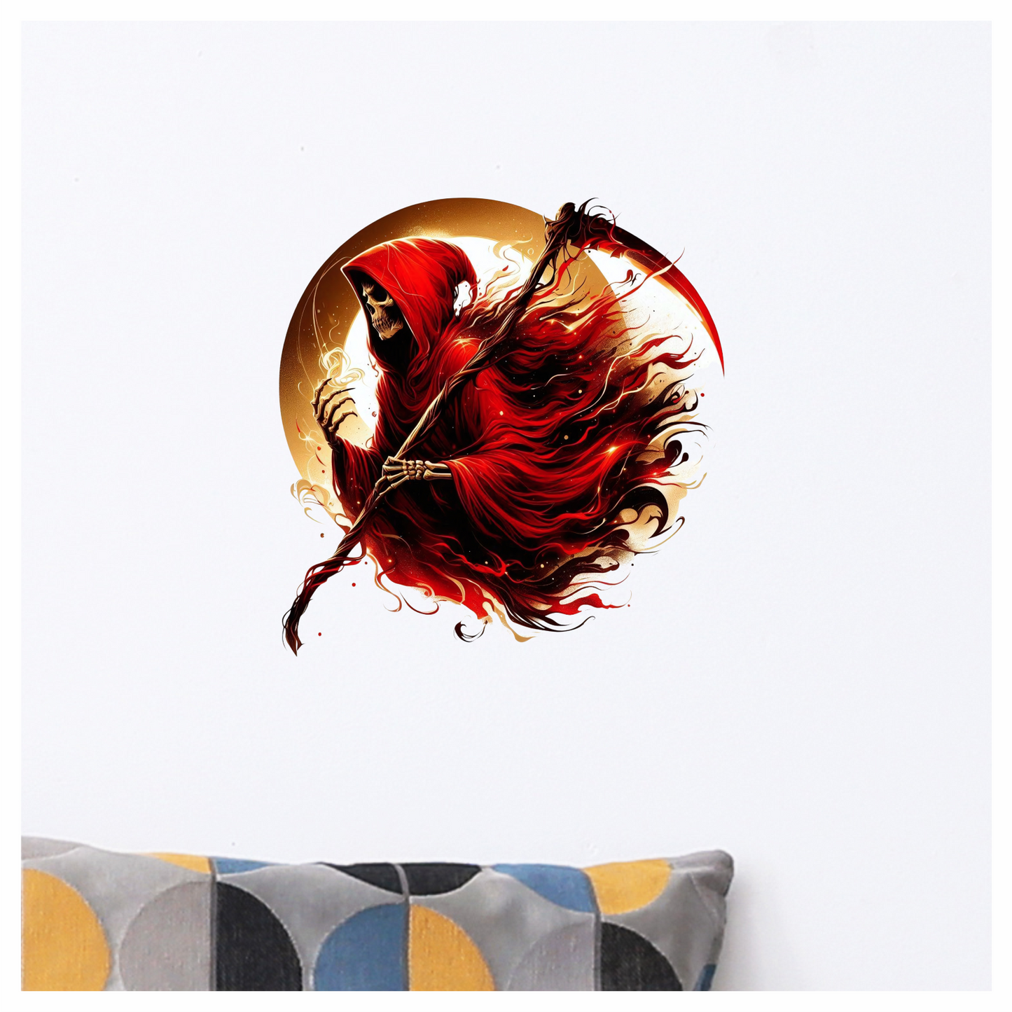 Red Grim Reaper Skull Fire Vinyl Sticker Decal