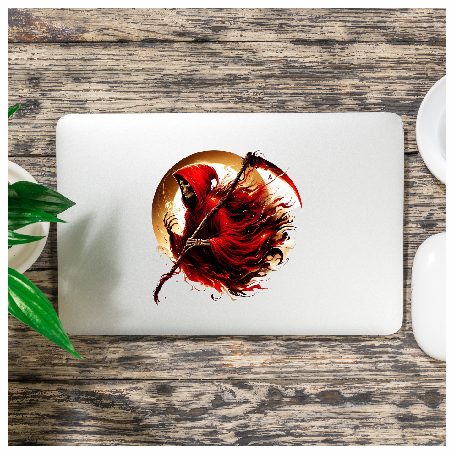 Red Grim Reaper Skull Fire Vinyl Sticker Decal