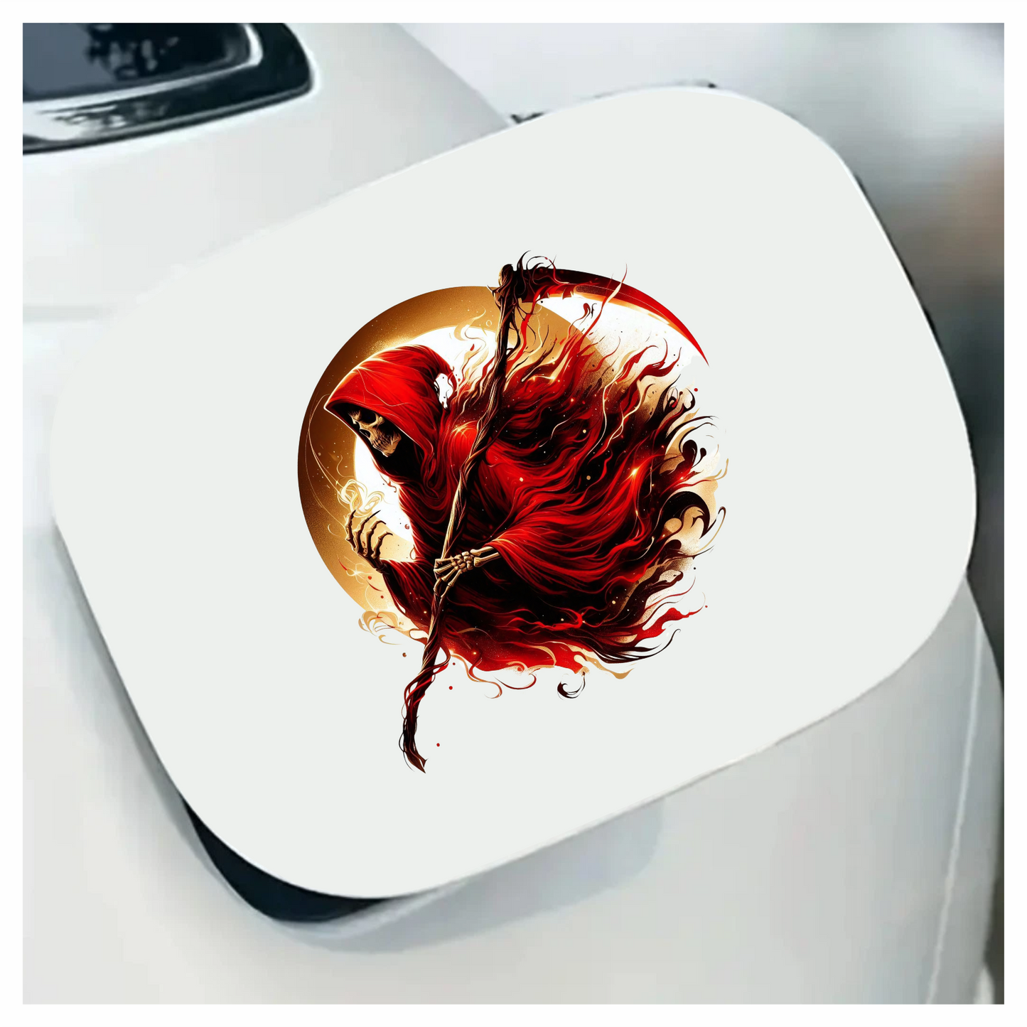 Red Grim Reaper Skull Fire Vinyl Sticker Decal