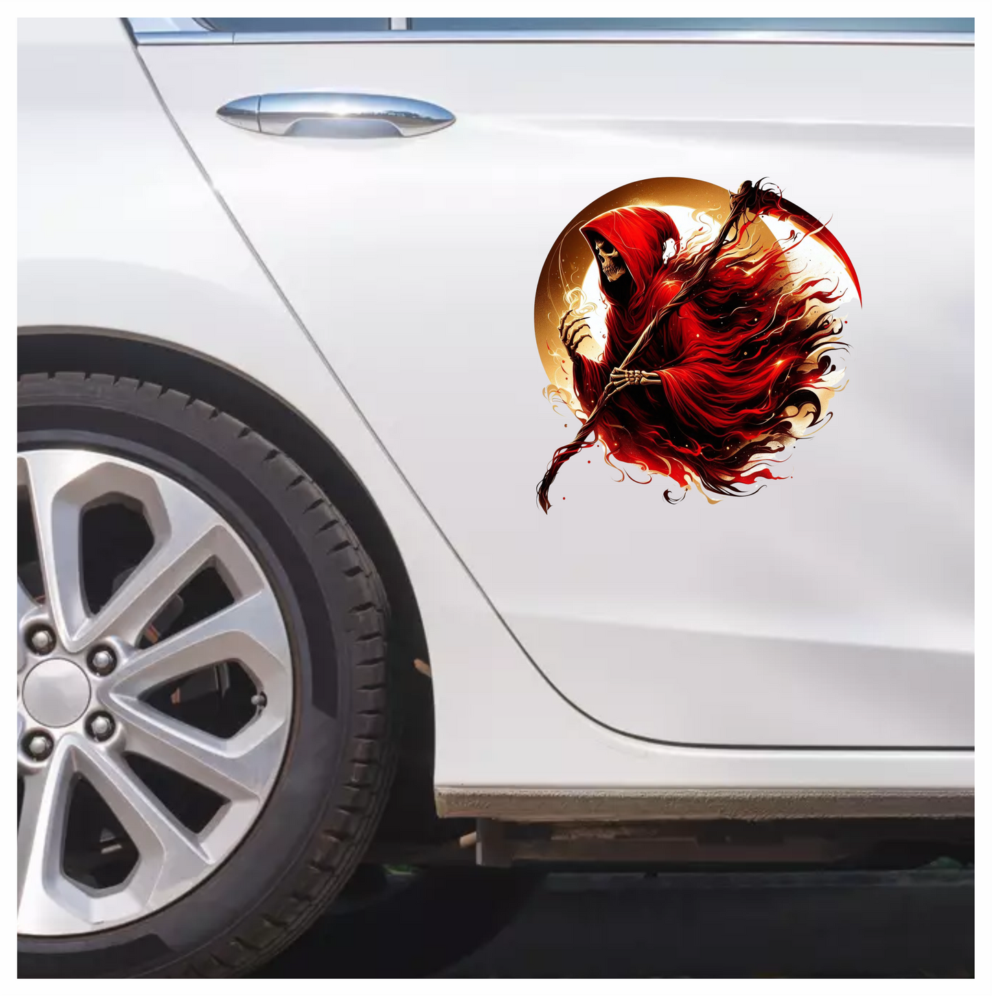 Red Grim Reaper Skull Fire Vinyl Sticker Decal