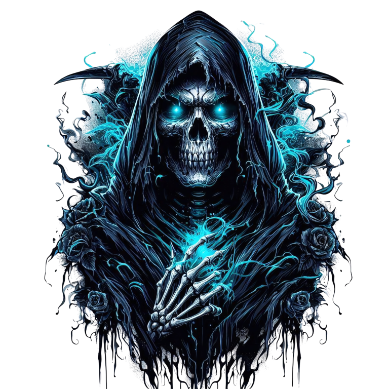 Skeleton Hood Roses Blue Vinyl Sticker Decal