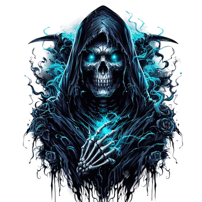 Skeleton Hood Roses Blue Vinyl Sticker Decal