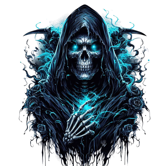Skeleton Hood Roses Blue Vinyl Sticker Decal