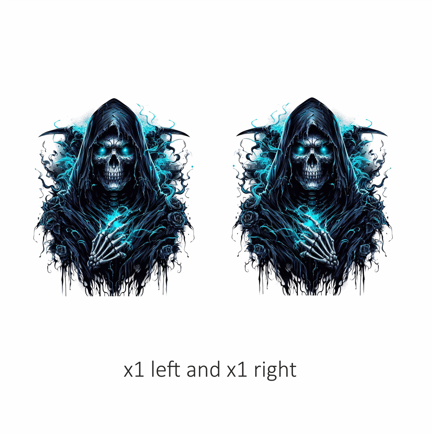 Skeleton Hood Roses Blue Vinyl Sticker Decal