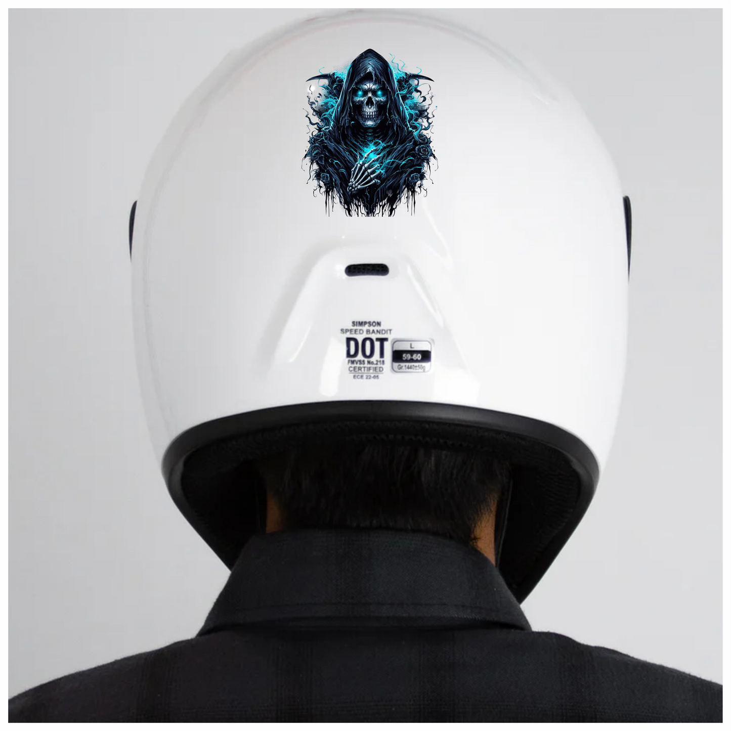 Skeleton Hood Roses Blue Vinyl Sticker Decal