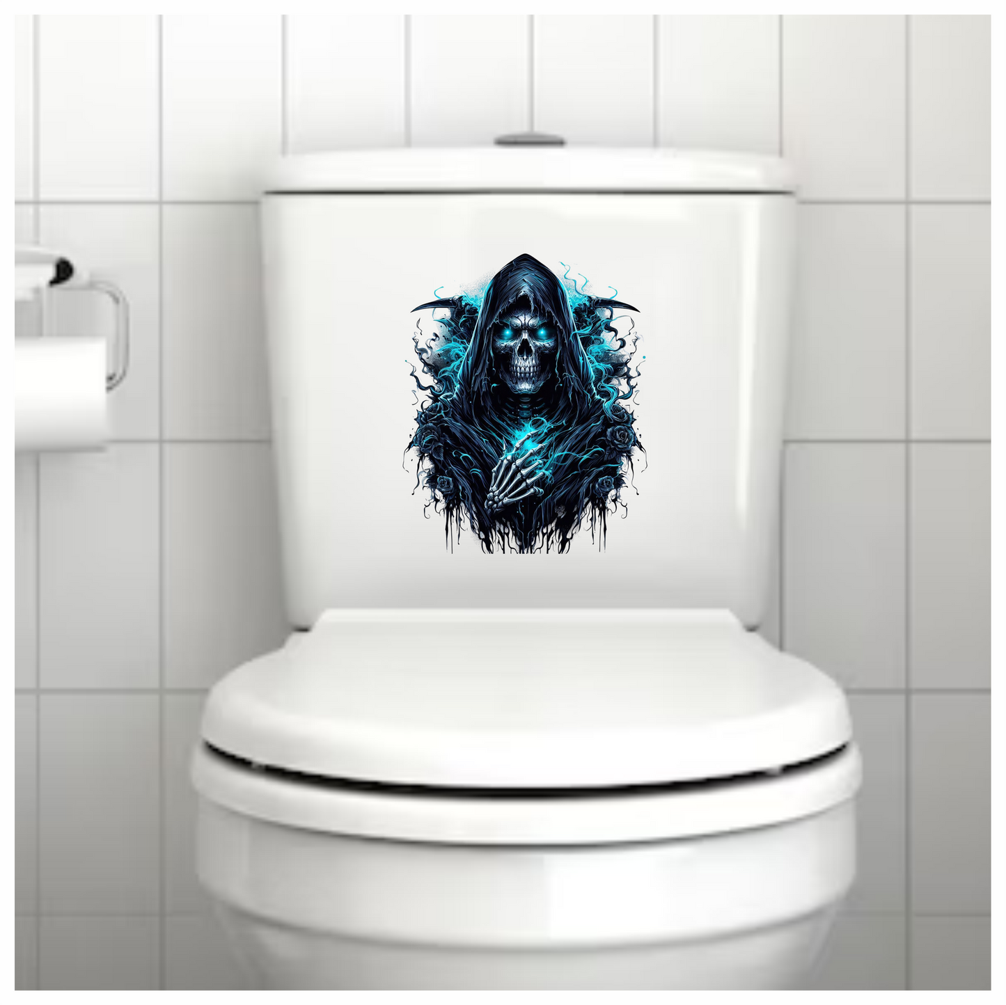 Skeleton Hood Roses Blue Vinyl Sticker Decal