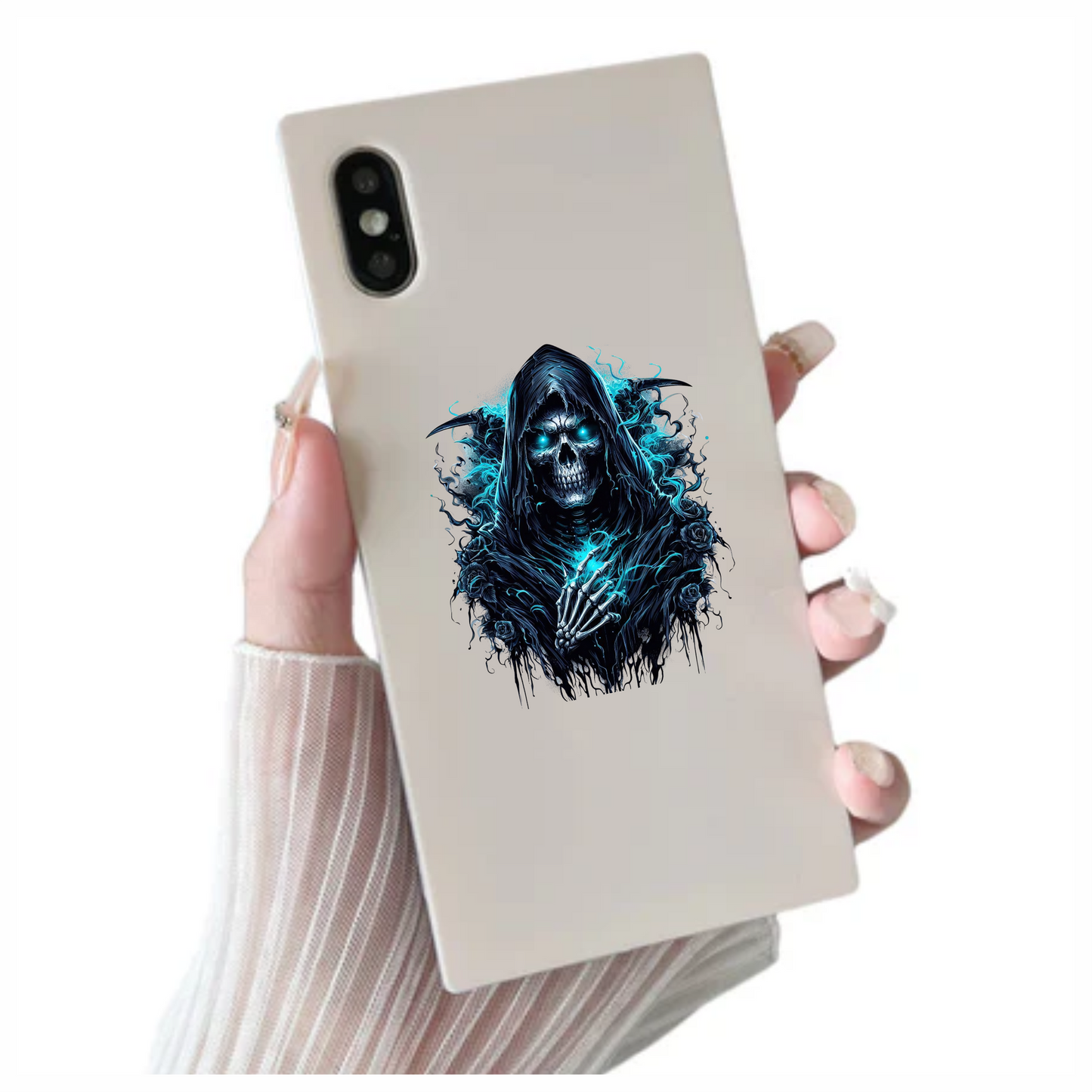 Skeleton Hood Roses Blue Vinyl Sticker Decal