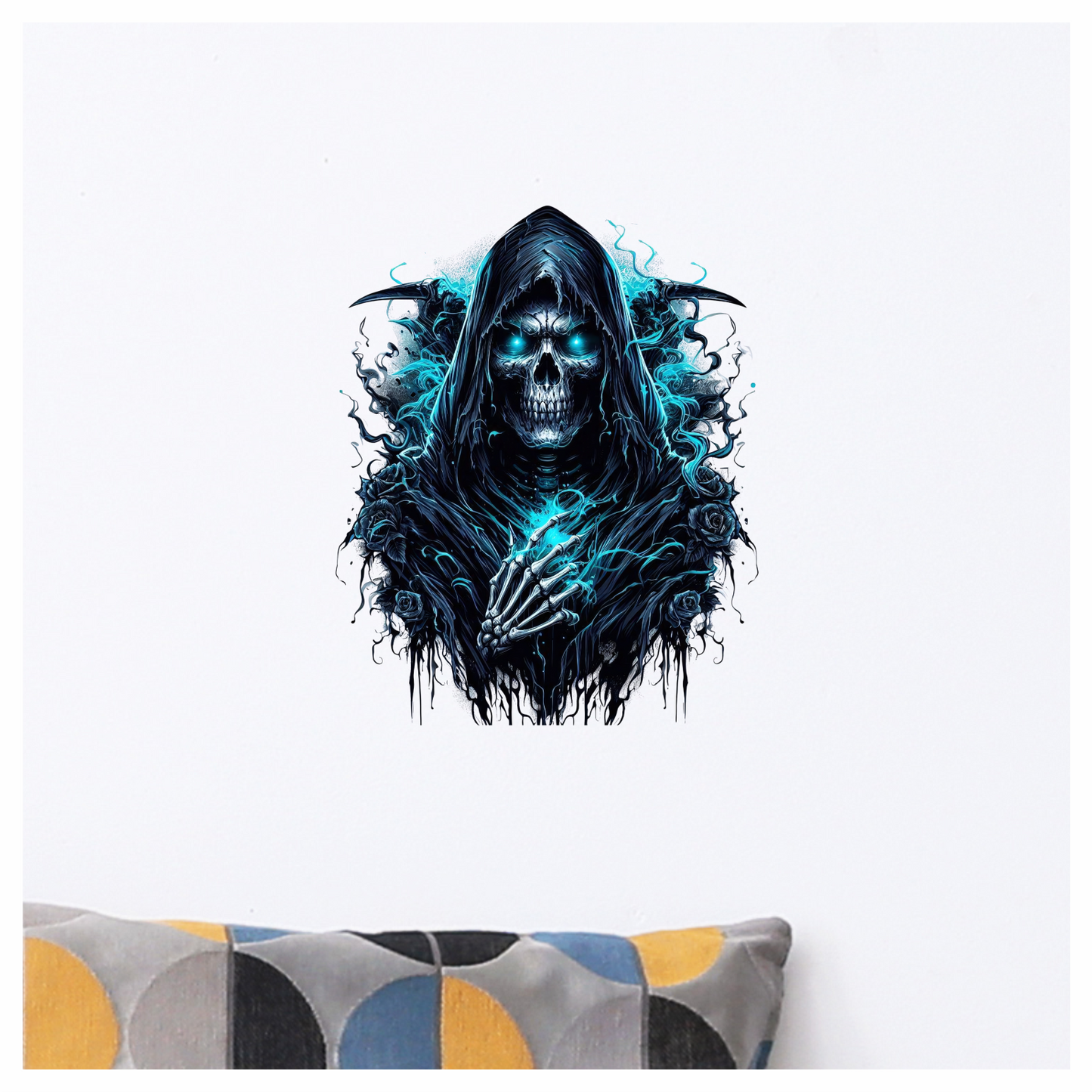 Skeleton Hood Roses Blue Vinyl Sticker Decal