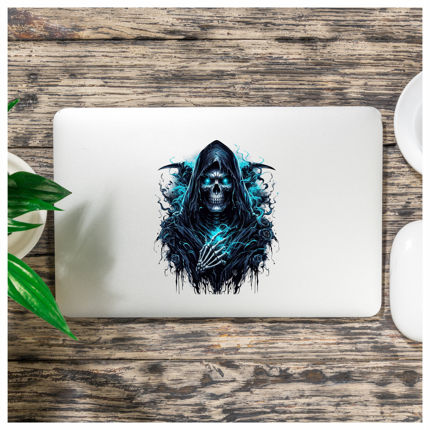 Skeleton Hood Roses Blue Vinyl Sticker Decal