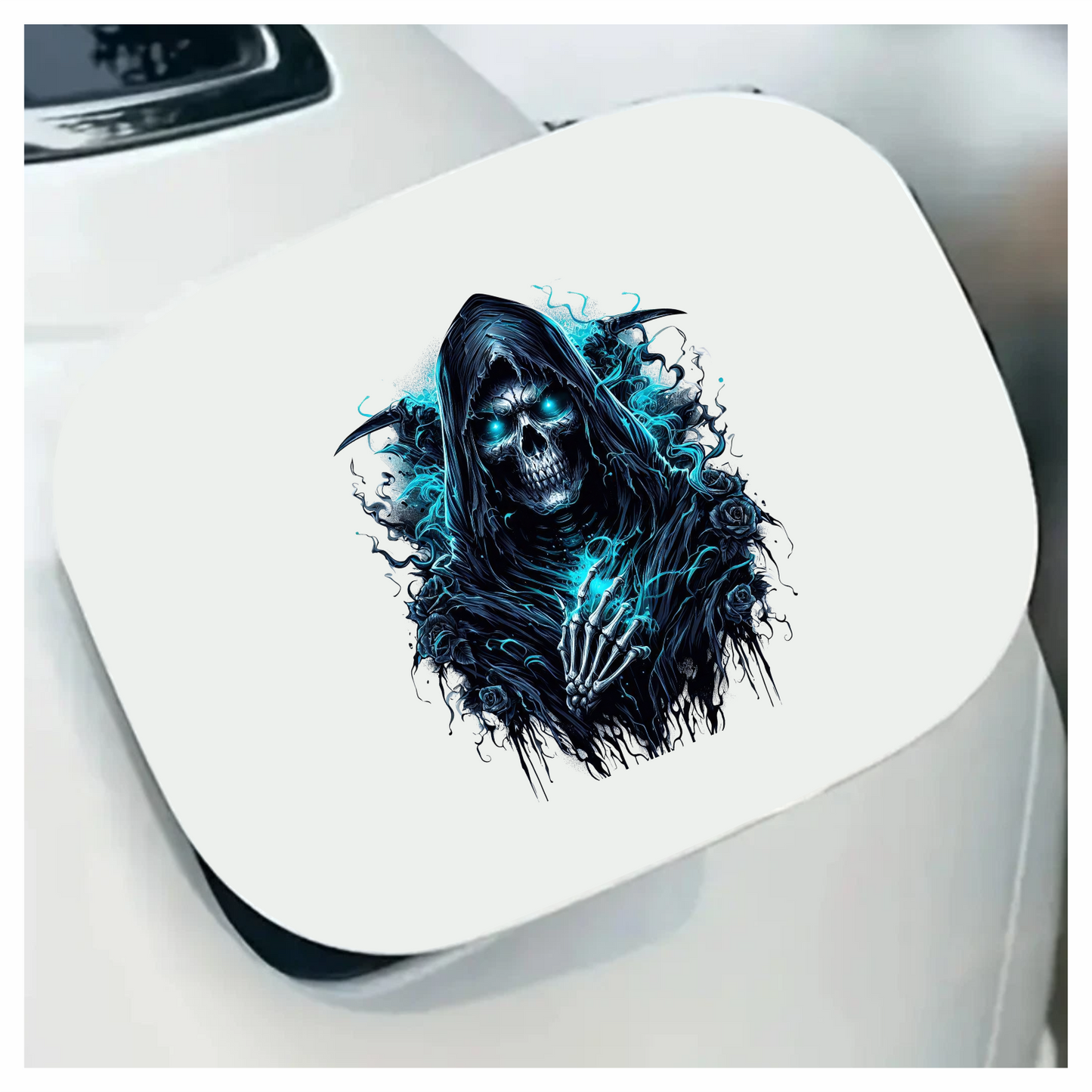Skeleton Hood Roses Blue Vinyl Sticker Decal