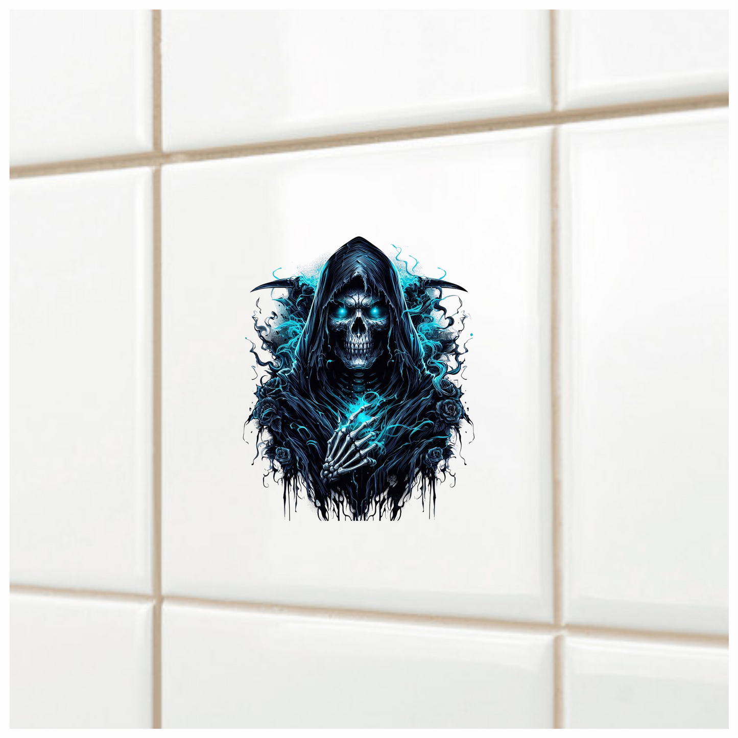 Skeleton Hood Roses Blue Vinyl Sticker Decal