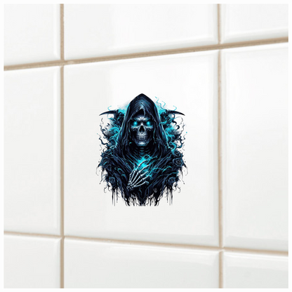 Skeleton Hood Roses Blue Vinyl Sticker Decal