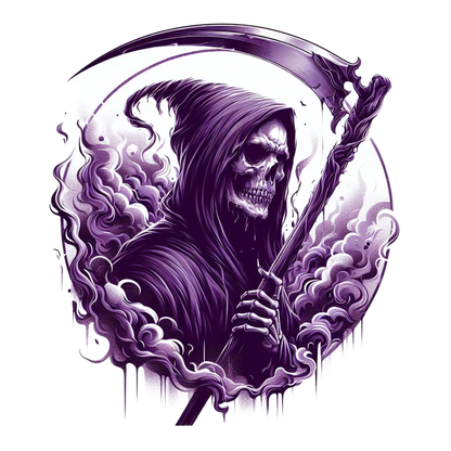 Grim Reaper Skull Purple Smoke Scythe Dark Vinyl Sticker Decal