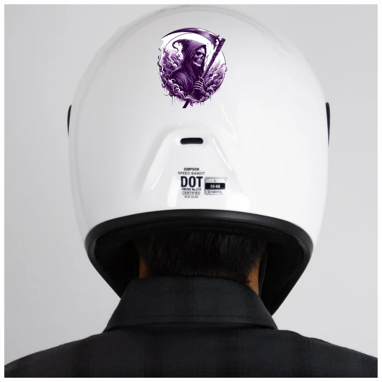 Grim Reaper Skull Purple Smoke Scythe Dark Vinyl Sticker Decal