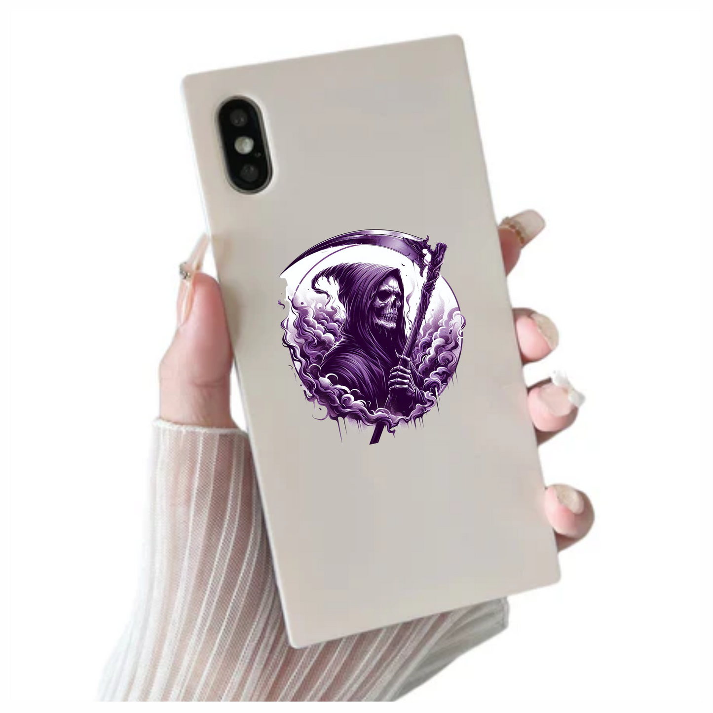 Grim Reaper Skull Purple Smoke Scythe Dark Vinyl Sticker Decal