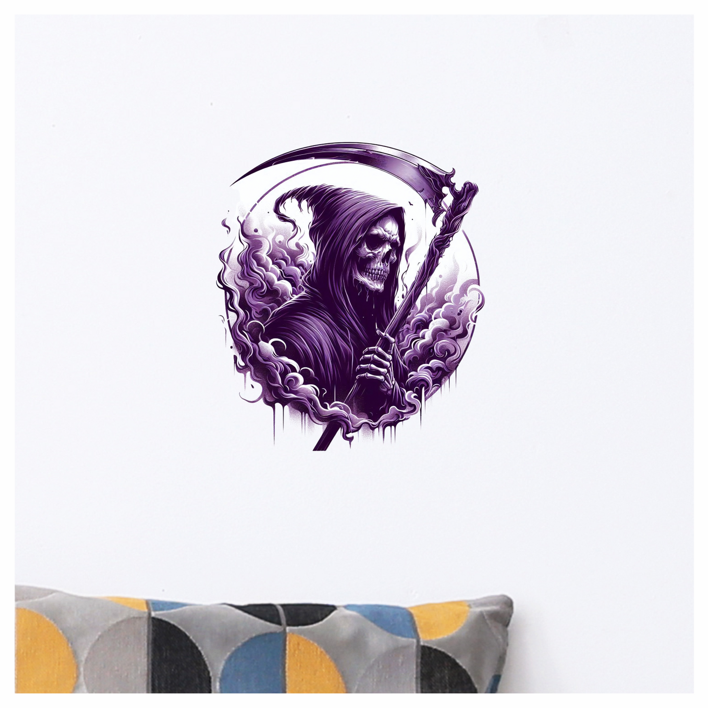 Grim Reaper Skull Purple Smoke Scythe Dark Vinyl Sticker Decal