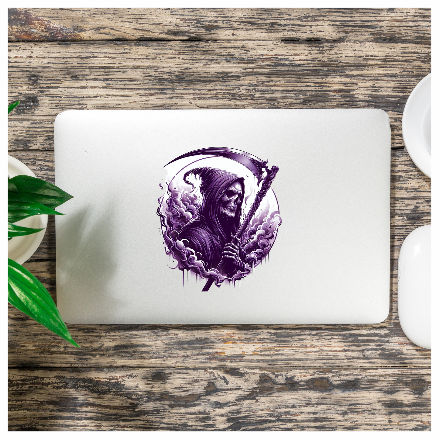 Grim Reaper Skull Purple Smoke Scythe Dark Vinyl Sticker Decal