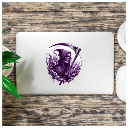 Grim Reaper Skull Purple Smoke Scythe Dark Vinyl Sticker Decal