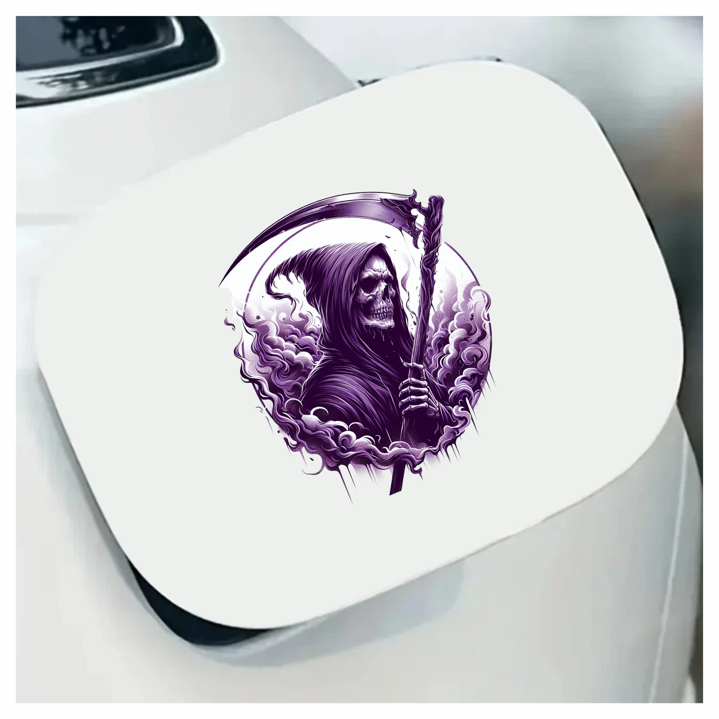 Grim Reaper Skull Purple Smoke Scythe Dark Vinyl Sticker Decal