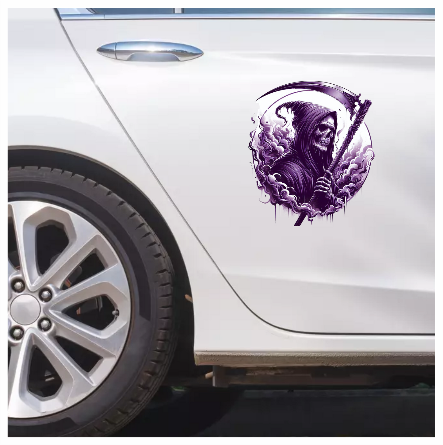 Grim Reaper Skull Purple Smoke Scythe Dark Vinyl Sticker Decal
