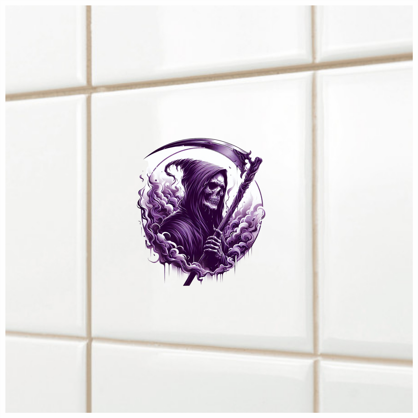 Grim Reaper Skull Purple Smoke Scythe Dark Vinyl Sticker Decal