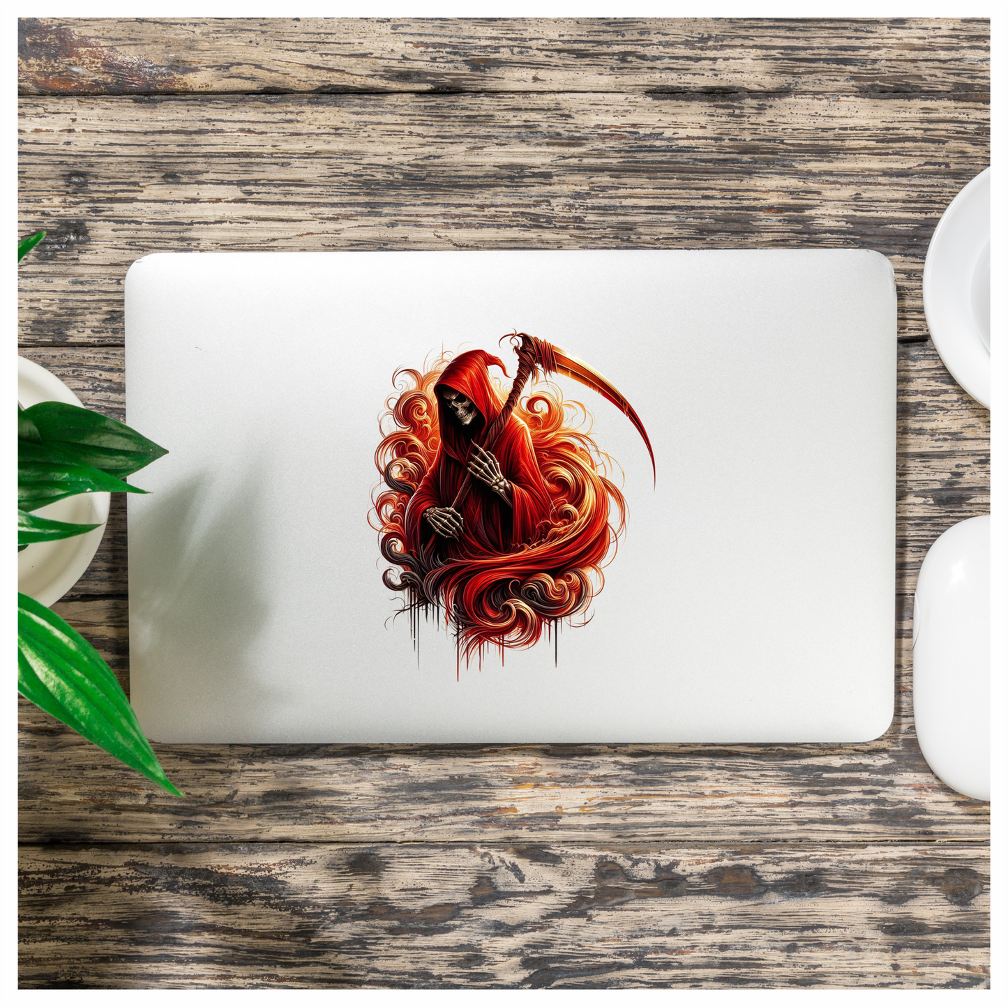 Red Grim Reaper Skull Death Vinyl Sticker Decal