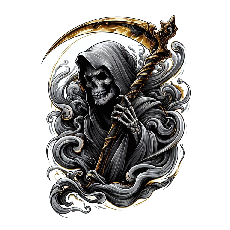 Skeleton Grim Reaper Scythe Black Clouds Vinyl Sticker Decal