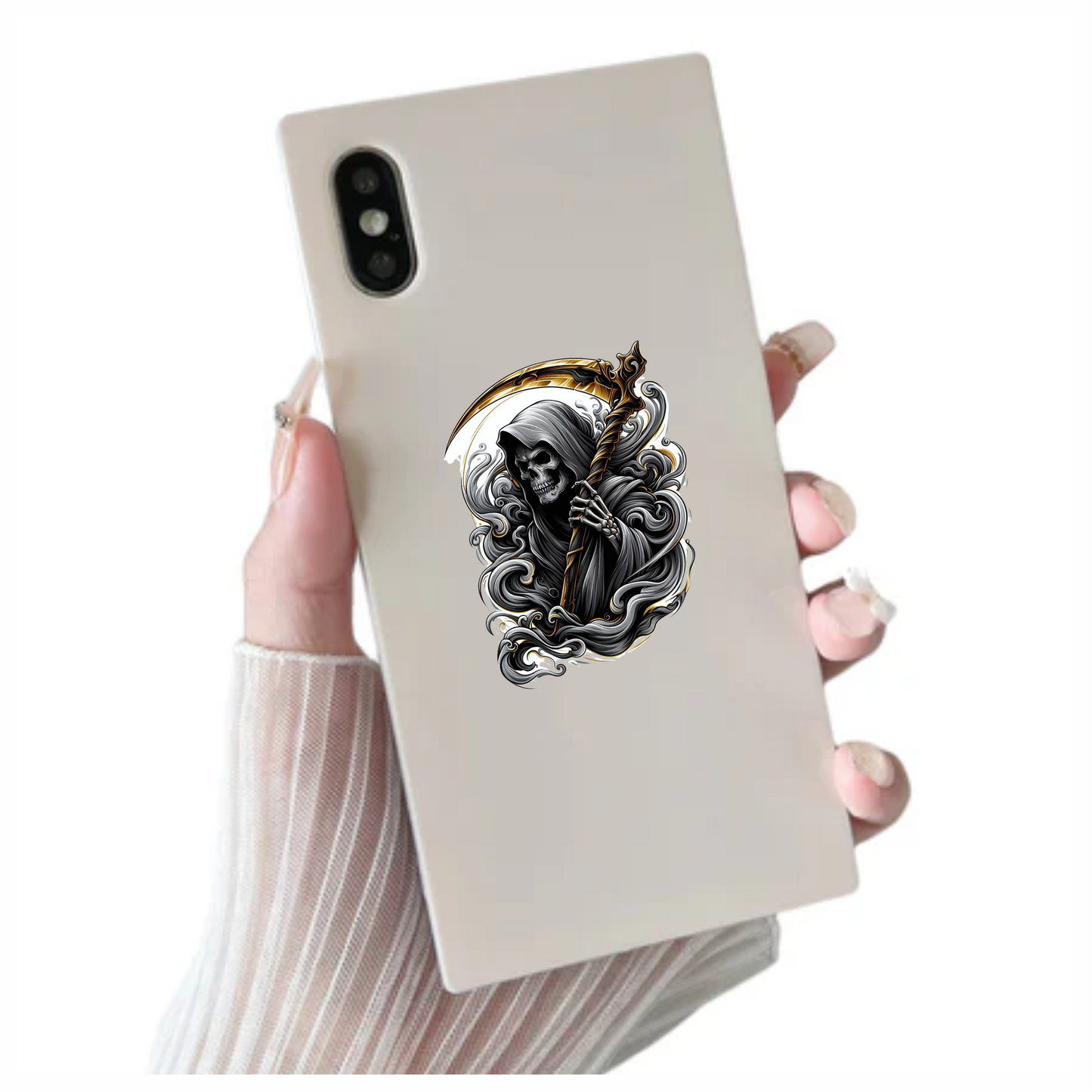 Skeleton Grim Reaper Scythe Black Clouds Vinyl Sticker Decal