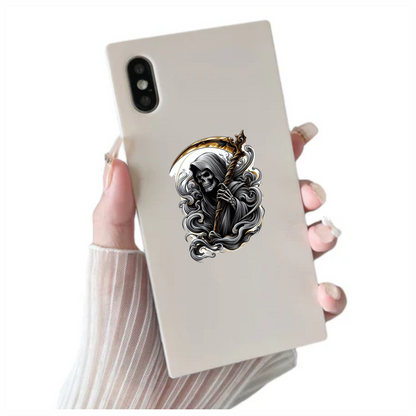Skeleton Grim Reaper Scythe Black Clouds Vinyl Sticker Decal