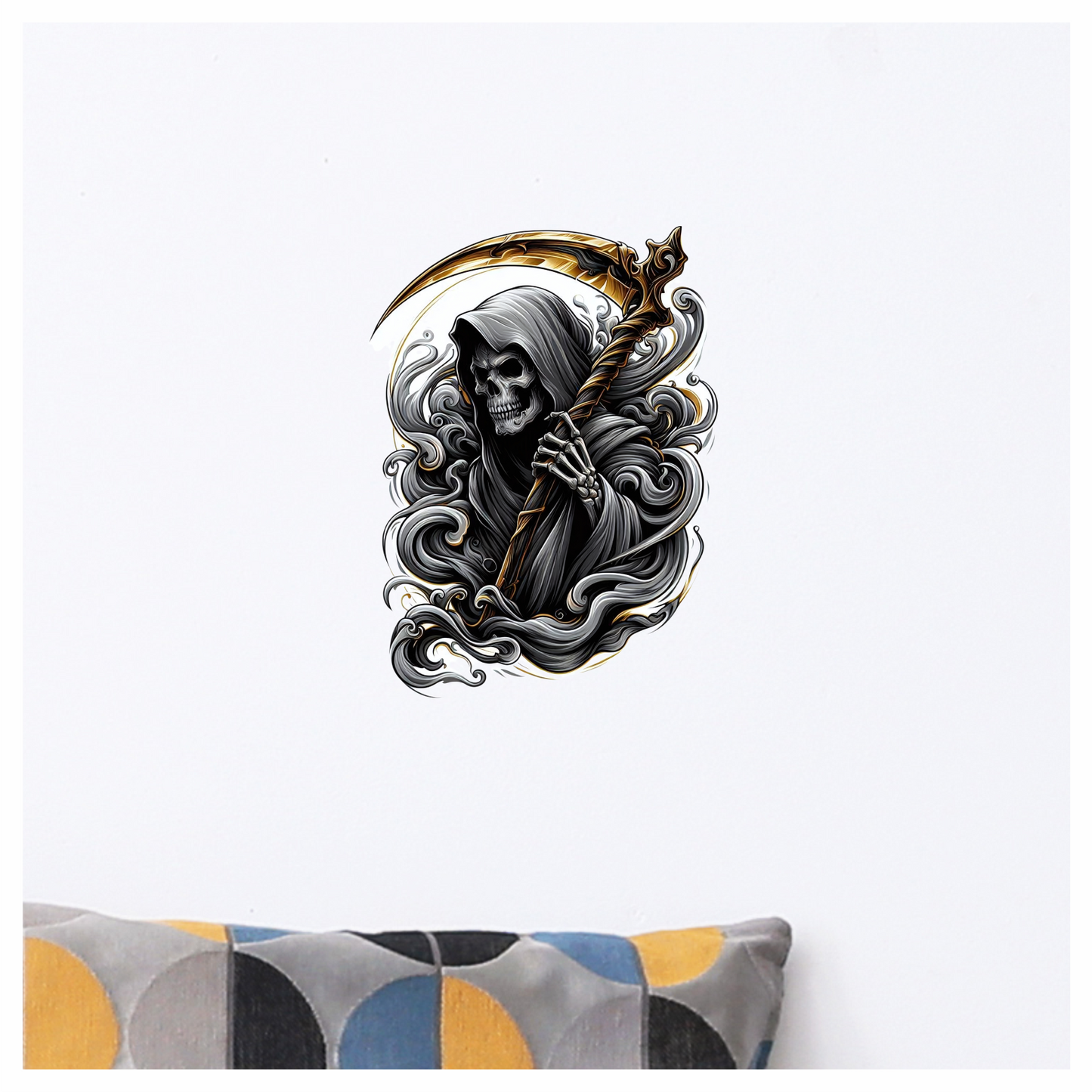 Skeleton Grim Reaper Scythe Black Clouds Vinyl Sticker Decal