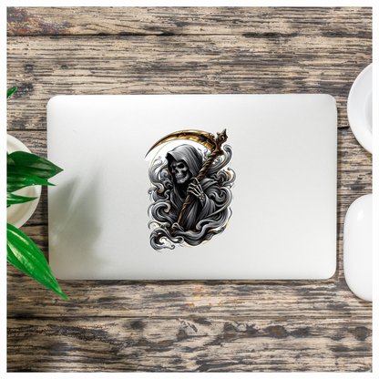 Skeleton Grim Reaper Scythe Black Clouds Vinyl Sticker Decal