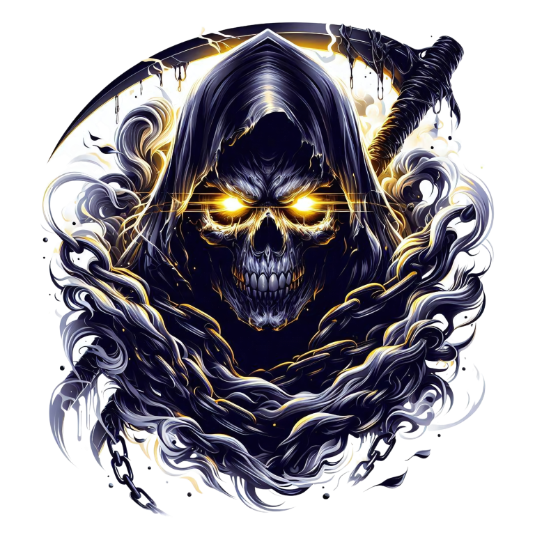 Skull Yellow Eyes Smoke Chains Dark Vinyl Sticker Decal