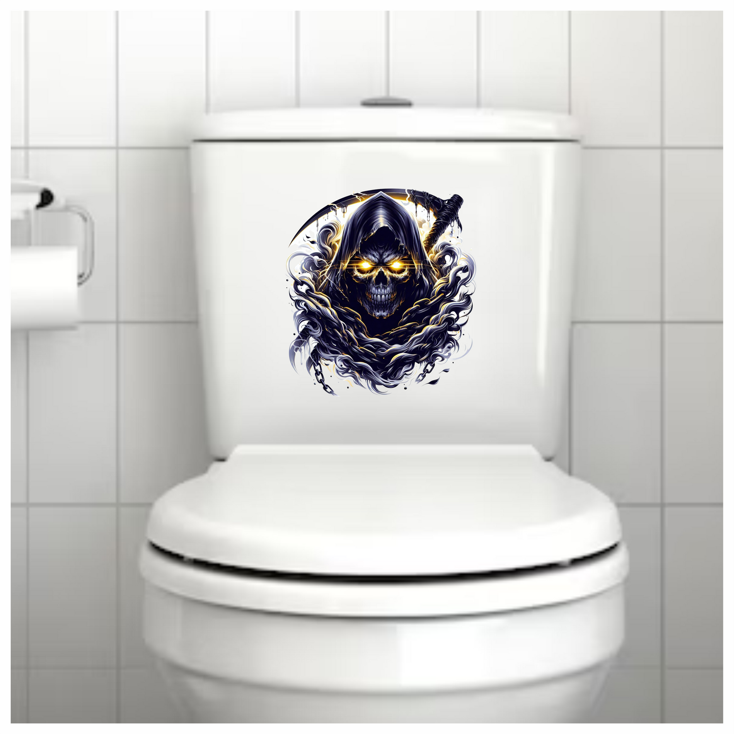 Skull Yellow Eyes Smoke Chains Dark Vinyl Sticker Decal