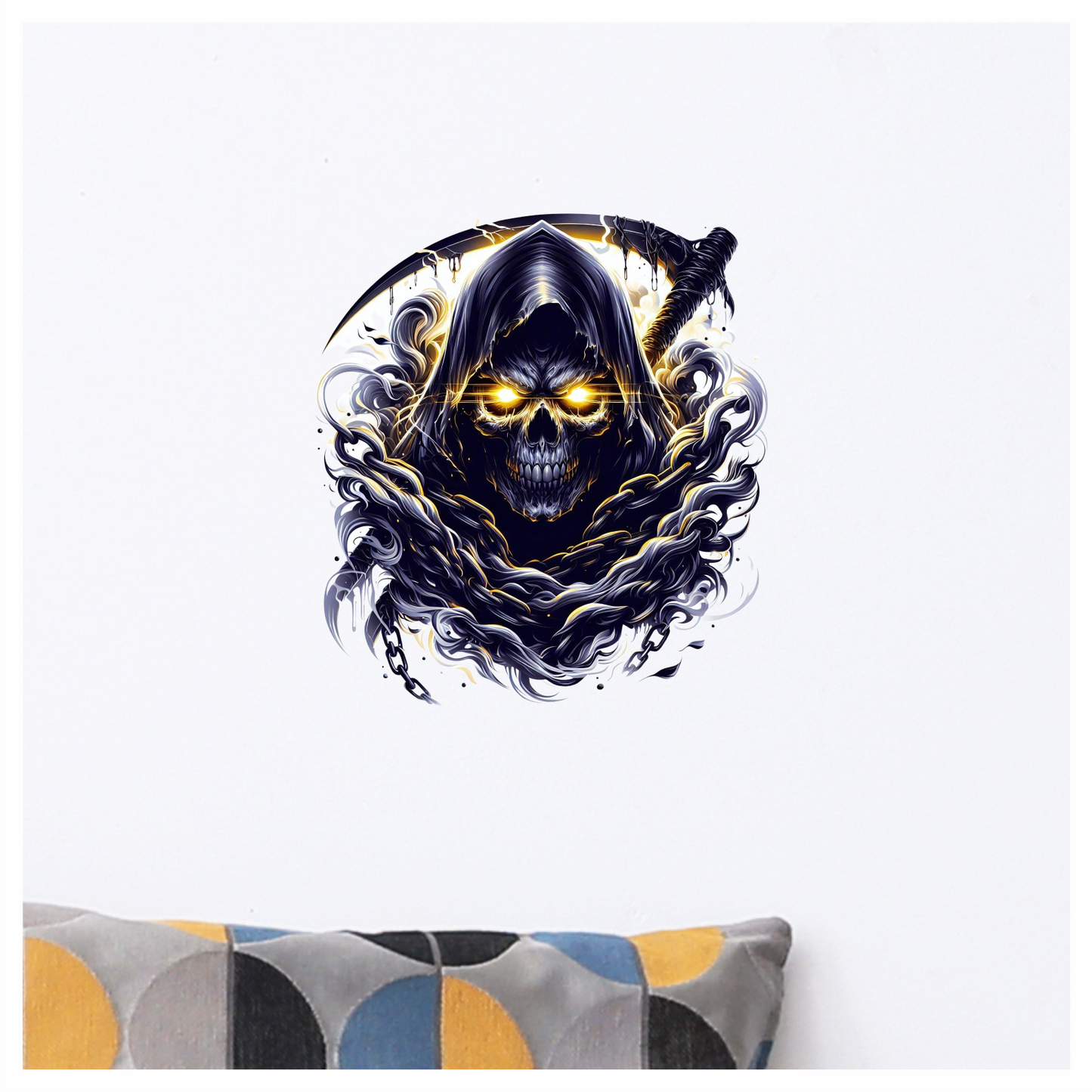 Skull Yellow Eyes Smoke Chains Dark Vinyl Sticker Decal
