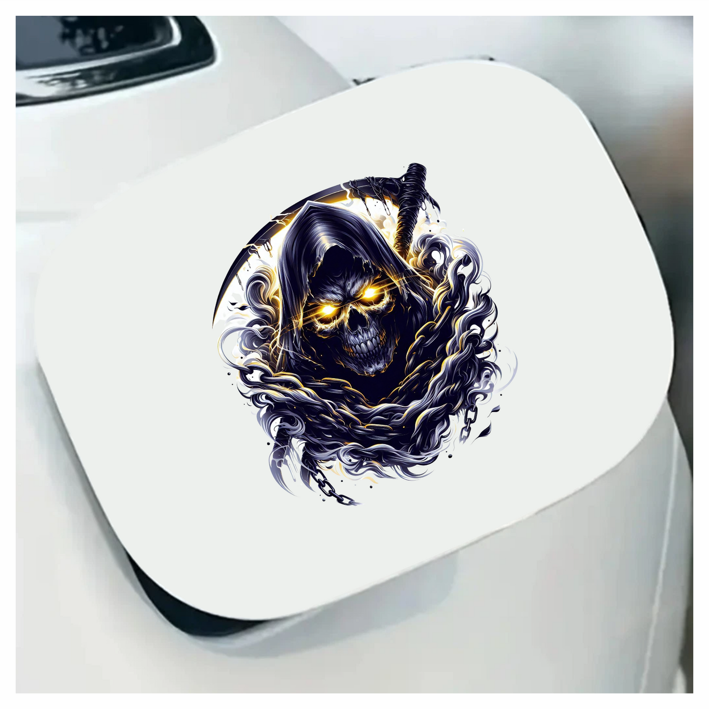 Skull Yellow Eyes Smoke Chains Dark Vinyl Sticker Decal