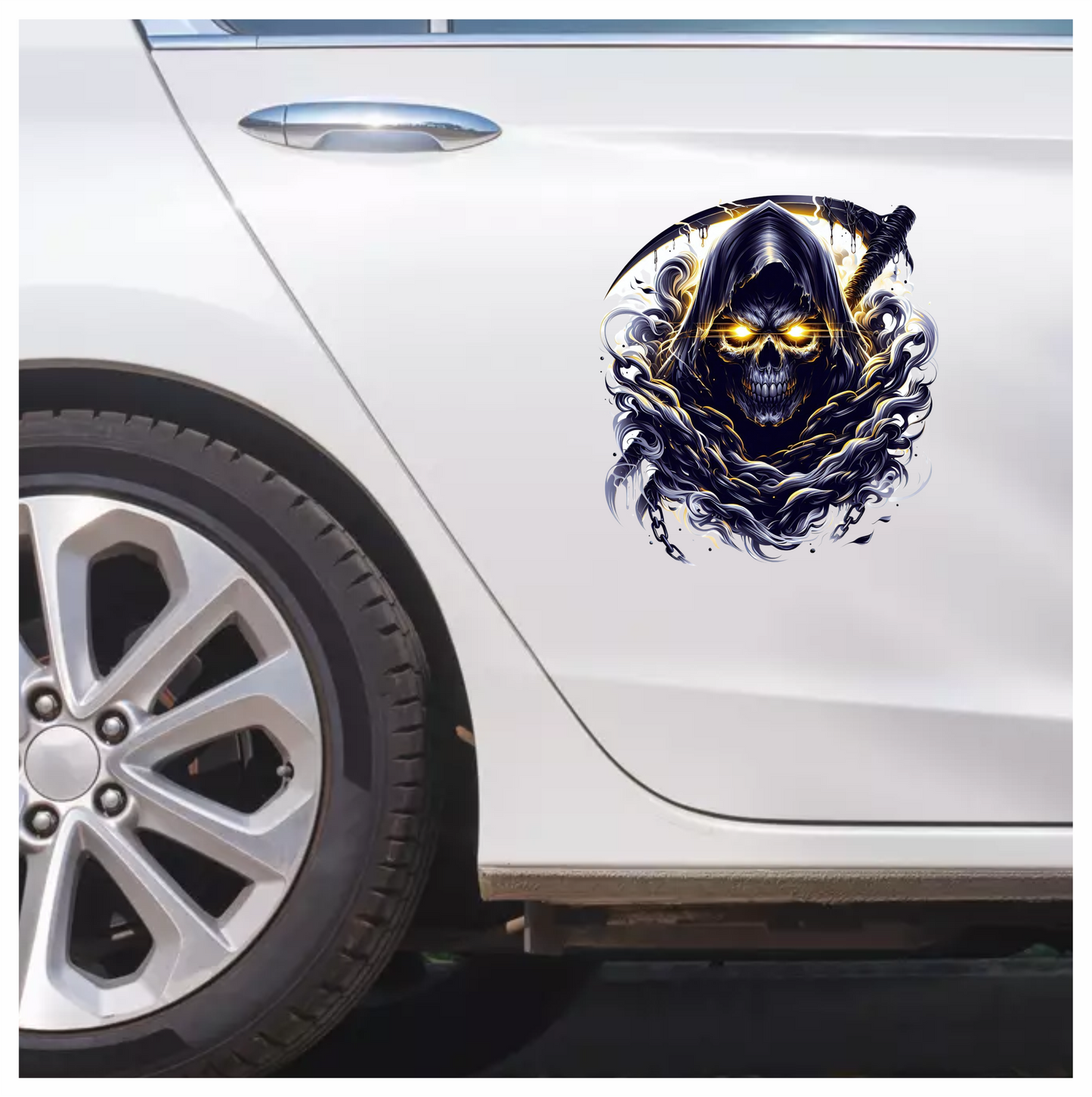 Skull Yellow Eyes Smoke Chains Dark Vinyl Sticker Decal