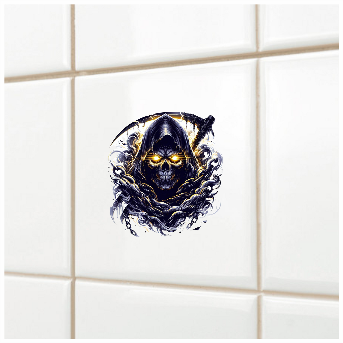 Skull Yellow Eyes Smoke Chains Dark Vinyl Sticker Decal