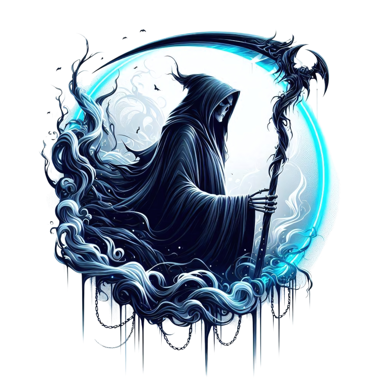 Grim Reaper Blue Swirling Scythe Moon Vinyl Sticker Decal